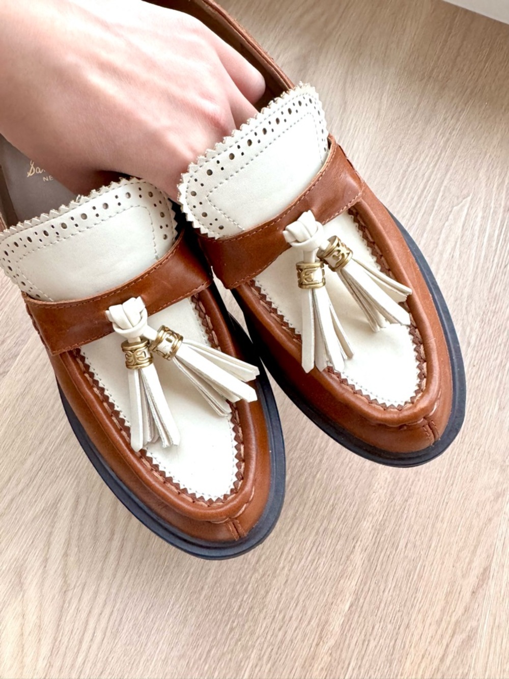 NWOT Sam Edelman Meela Platform Tassel Loafers – Cognac/Ivory (US 7)
